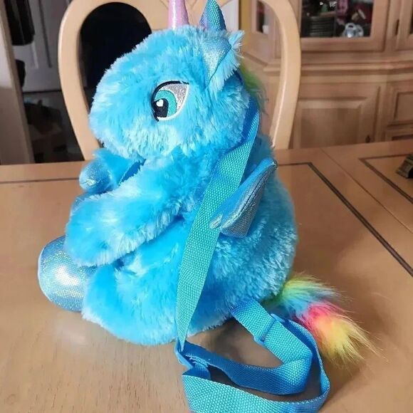 Critter Collection blue rainbow unicorn mini backpack - Picture 1 of 6